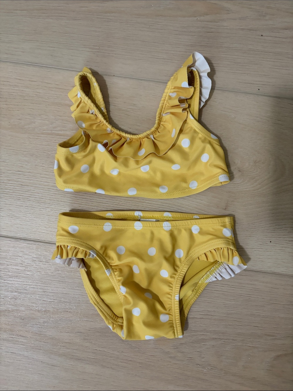 Old Navy Yellow and White Polka Dot Ruffle Bikini